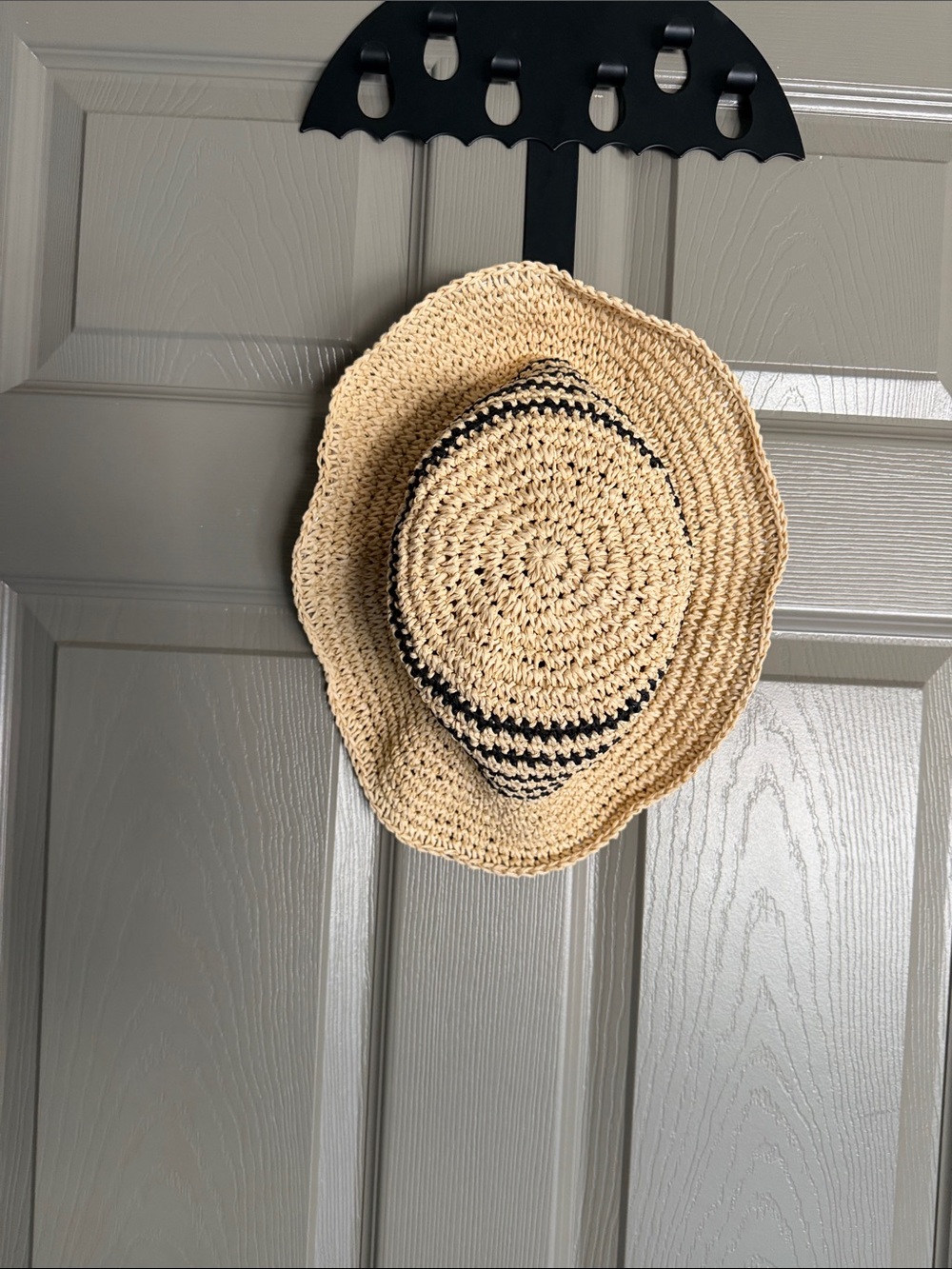 Kids Straw Sun Hat with Black Stripe - Lightweight Beach Hat